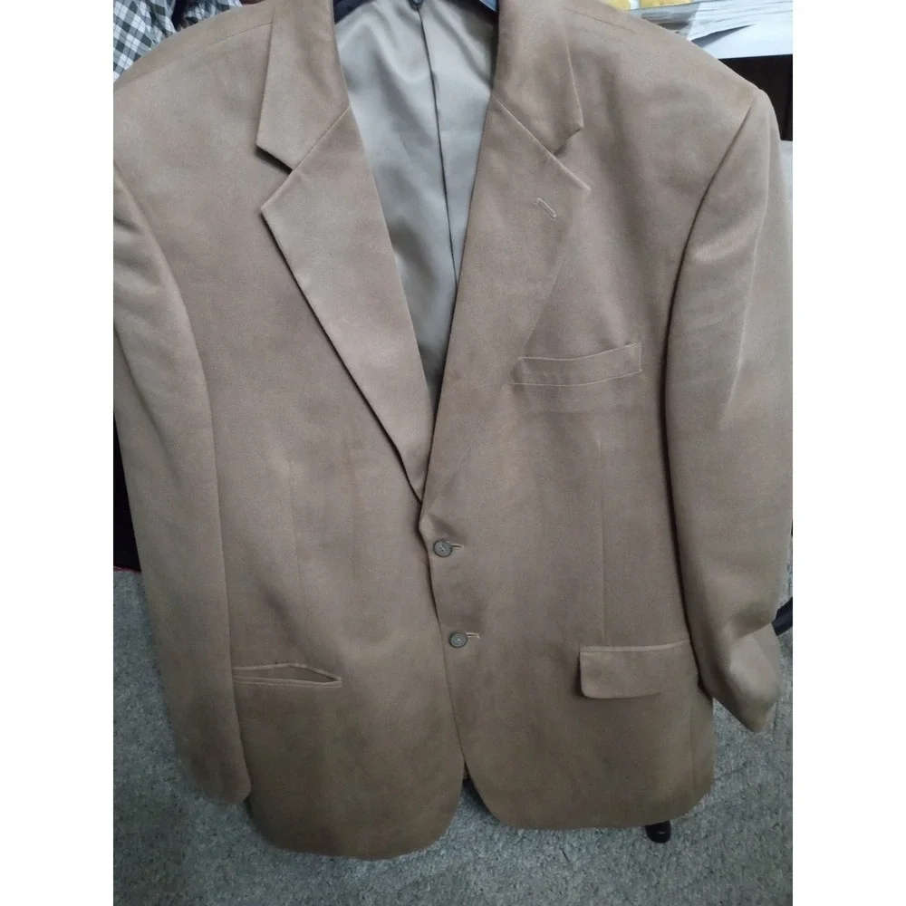 Bert Pulitzer Supra Suede Blazer Mens 46 Long Tan Camel Faux Suede‎ Sport Coat